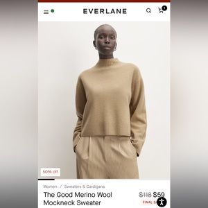 NWT Everlane The Good Merino Wool Mockneck Sweater, small, light camel